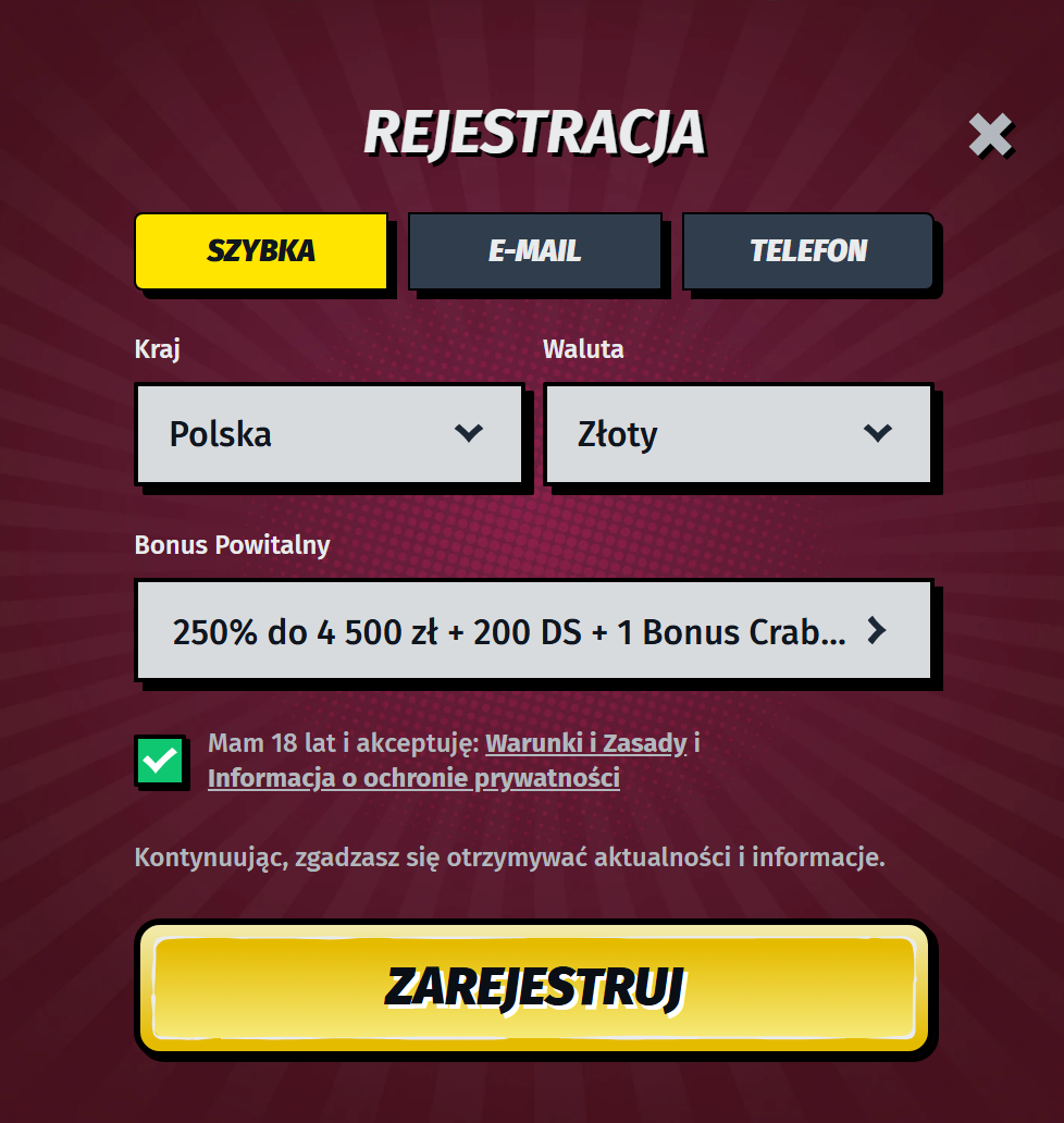 Proces rejestracji konta w kasynie online