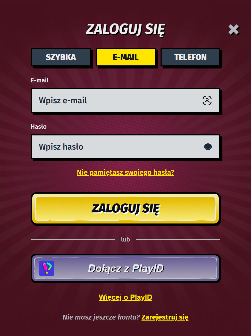 Logowanie do panelu gracza